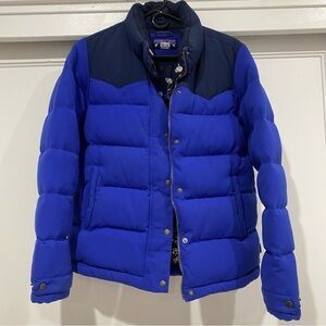 Patagonia Jacket Womens M Royal Blue Goose Down Puffer Full Zip Quilted Coat